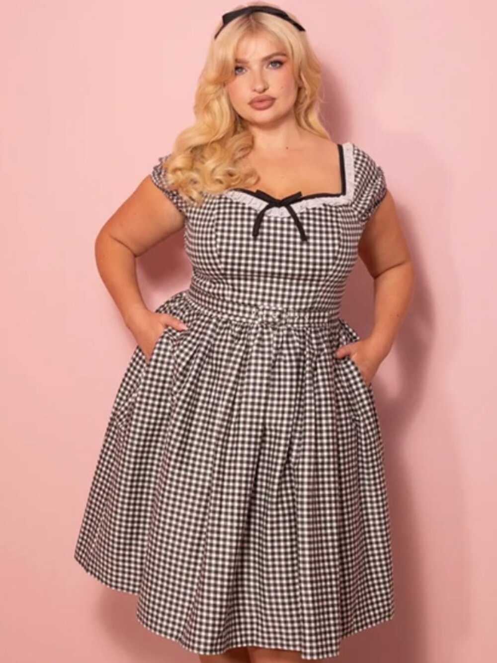 Bardot Beauty Swing Dress in Black Gingham by Vixen by Michelle Pitt
